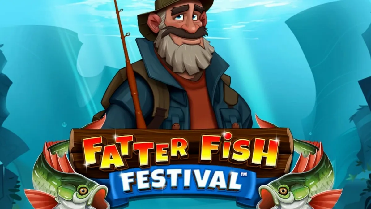 Tampilan visual slot Fatter Fish Festival dengan tema karnaval bawah laut yang penuh warna